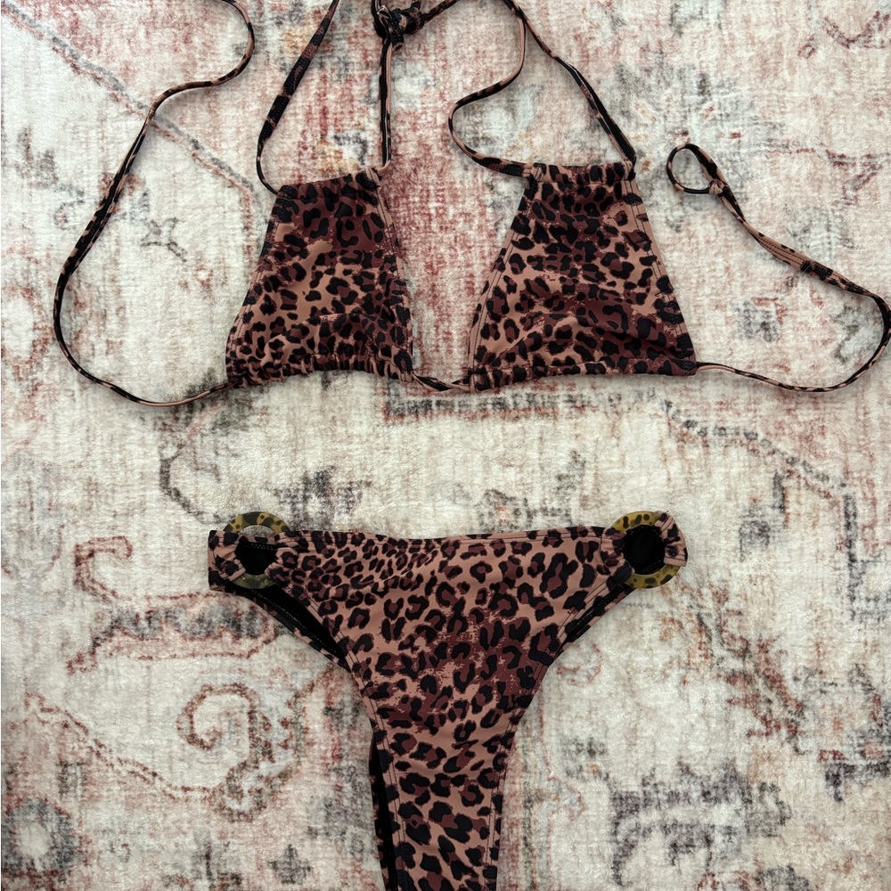 Leopard Print Bikini Set - High Cut Brazilian